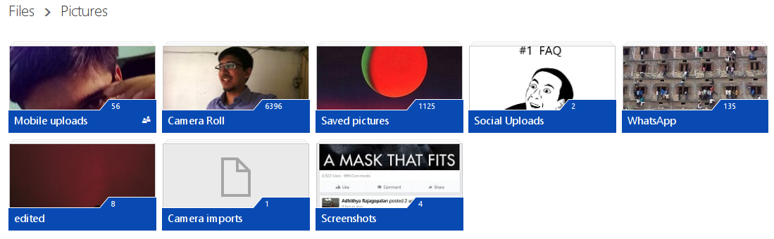 OneDrive Screen shot of Pictures Folder